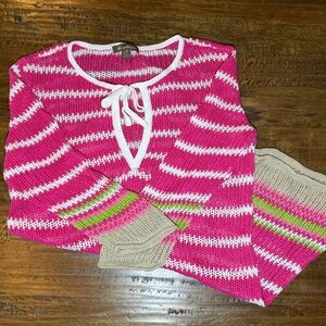 Tommy Bahama Pink and White Knit Swim Coverup